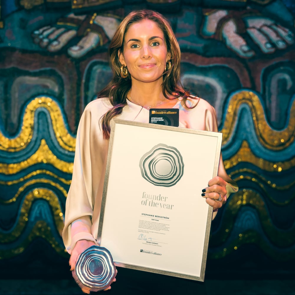 Stephanie Bergström, founder of Soft Goat received the Growth Rings in Silver for the global award Founder of the Year category Small Size Companies at the Founders Awards Gala held at Stockholm City Hall on September 22-1